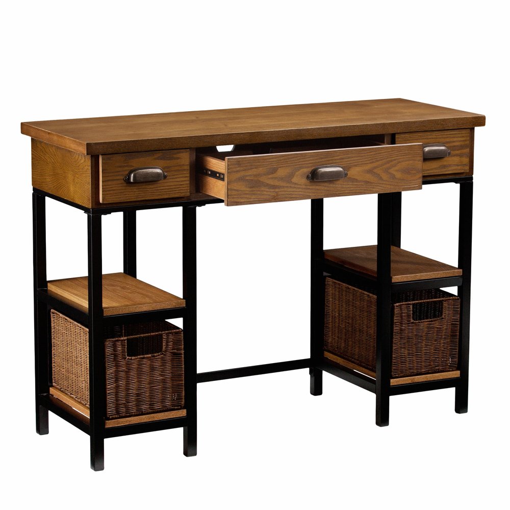 42" Gray And Black Writing Desk With Three Drawers — view 4