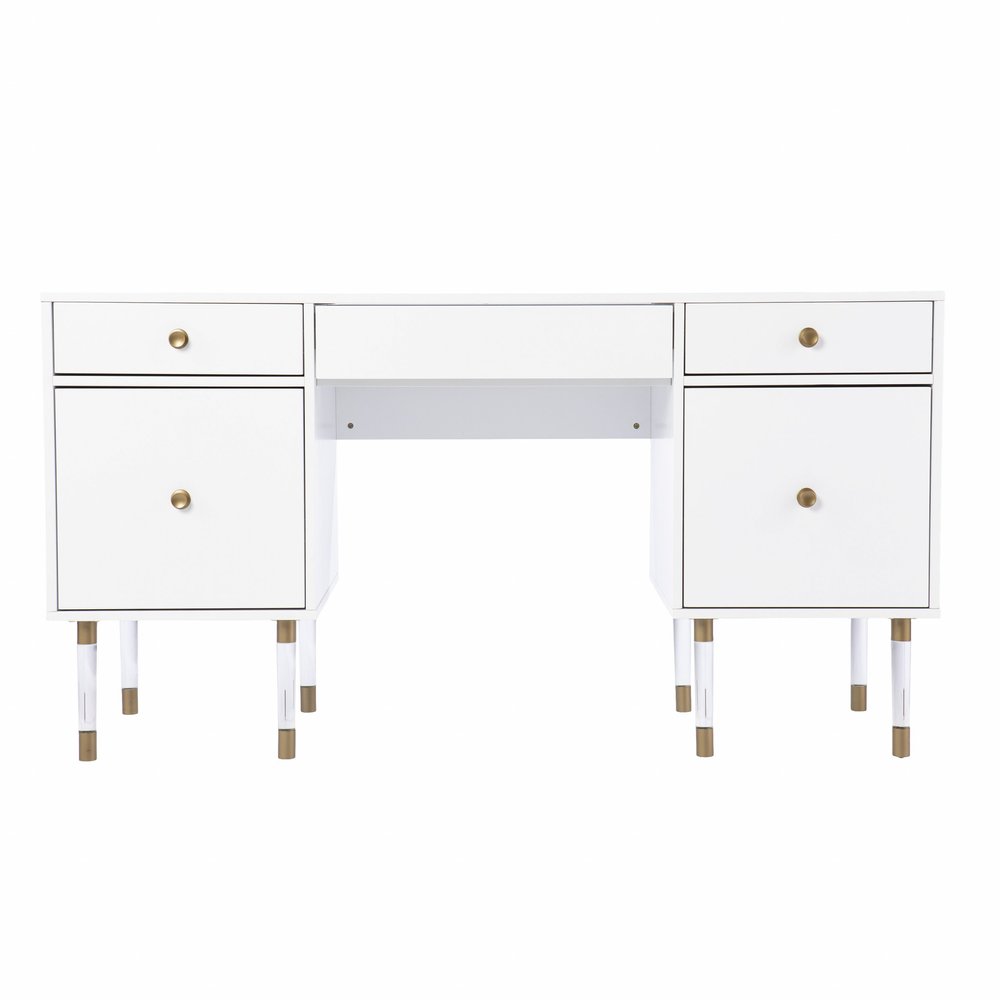 55" White Writing Desk With Four Drawers HomeRoots