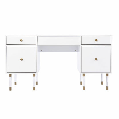 55" White Writing Desk With Four Drawers HomeRoots
