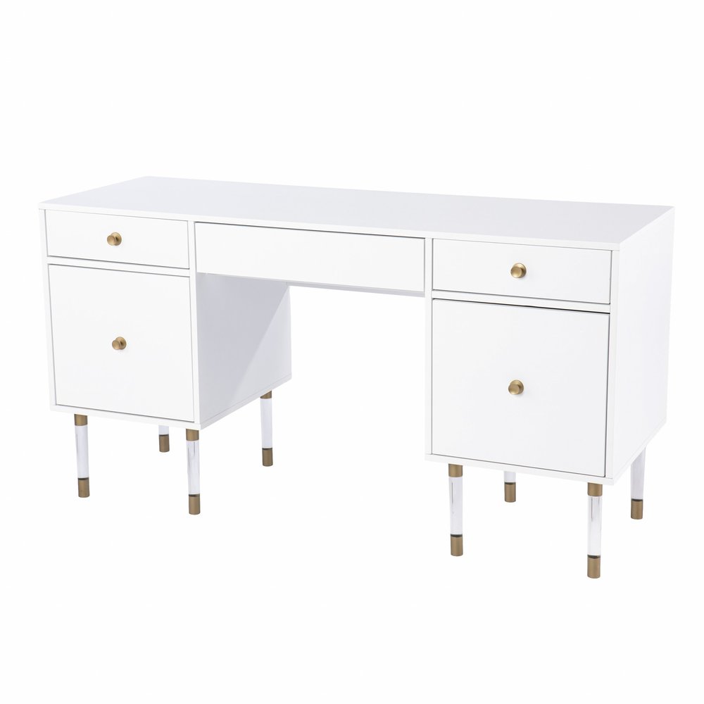55" White Writing Desk With Four Drawers — view 4