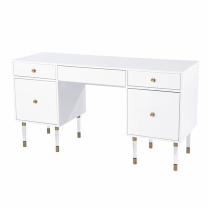 55" White Writing Desk With Four Drawers HomeRoots