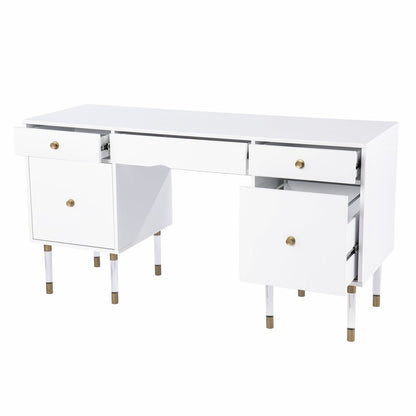 55" White Writing Desk With Four Drawers HomeRoots