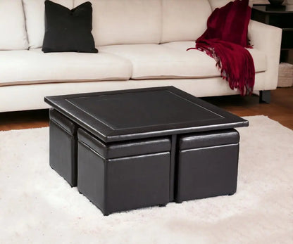 Five Piece Dark Brown Faux Leather Coffee Table and Storage Ottoman Set HomeRoots