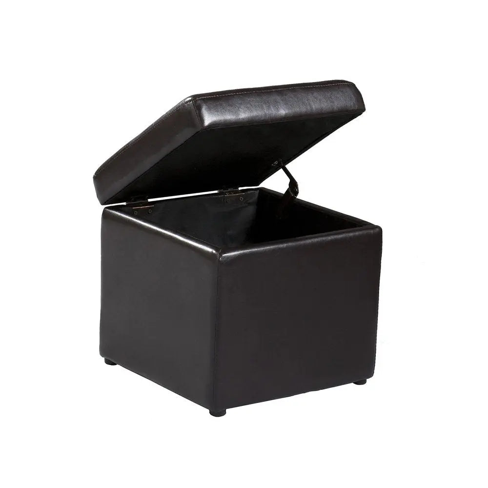 Five Piece Dark Brown Faux Leather Coffee Table and Storage Ottoman Set HomeRoots