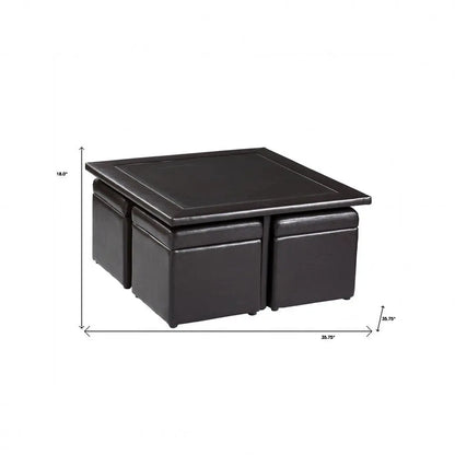 Five Piece Dark Brown Faux Leather Coffee Table and Storage Ottoman Set HomeRoots