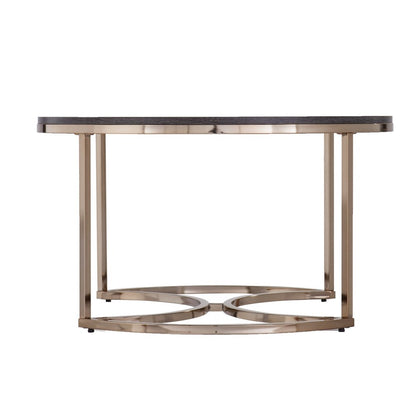 32" Champagne And Charcoal Manufactured Wood And Metal With Iron Round Coffee Table HomeRoots