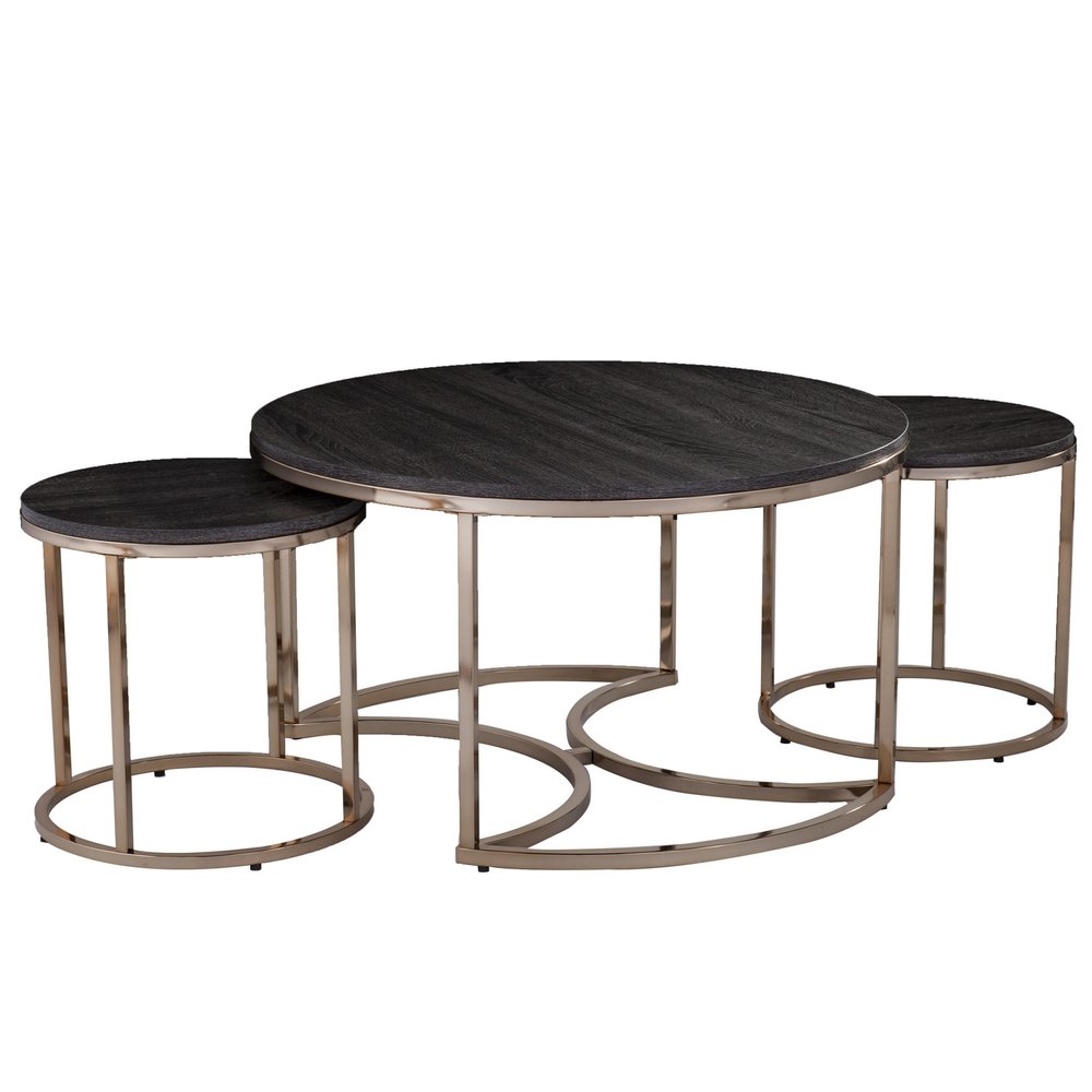 32" Champagne And Charcoal Manufactured Wood And Metal With Iron Round Coffee Table — view 4