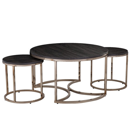 32" Champagne And Charcoal Manufactured Wood And Metal With Iron Round Coffee Table HomeRoots
