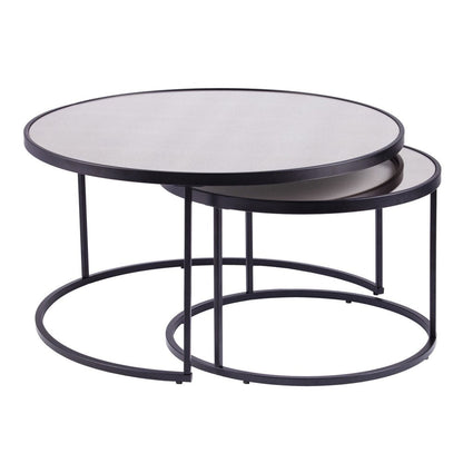 Set of Two Black And Silver Mirrored Round Nested Coffee Table Set HomeRoots