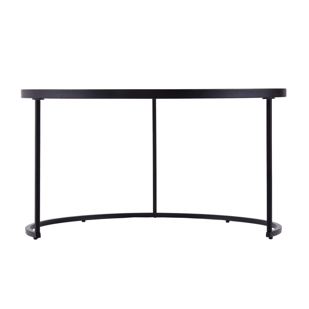 Set of Two Black And Silver Mirrored Round Nested Coffee Table Set HomeRoots