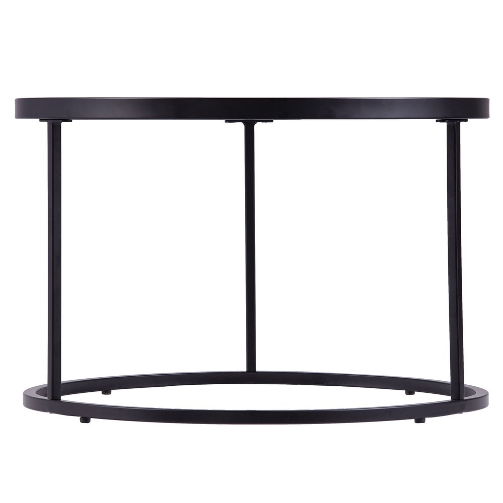 Set of Two Black And Silver Mirrored Round Nested Coffee Table Set HomeRoots
