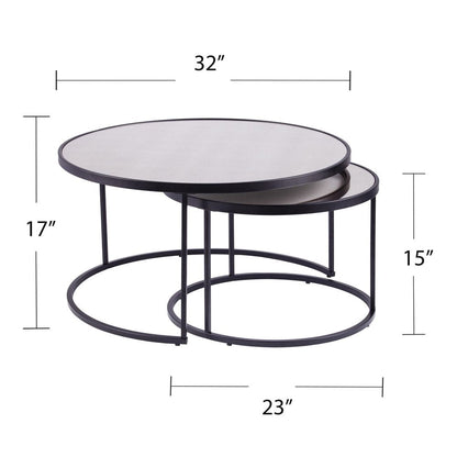Set of Two Black And Silver Mirrored Round Nested Coffee Table Set HomeRoots