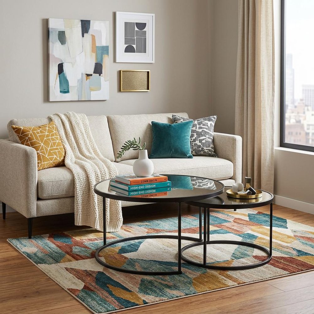 Set of Two Black And Silver Mirrored Round Nested Coffee Table Set HomeRoots