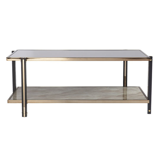 43" Champagne Mirrored And Metal Rectangular Mirrored Coffee Table HomeRoots