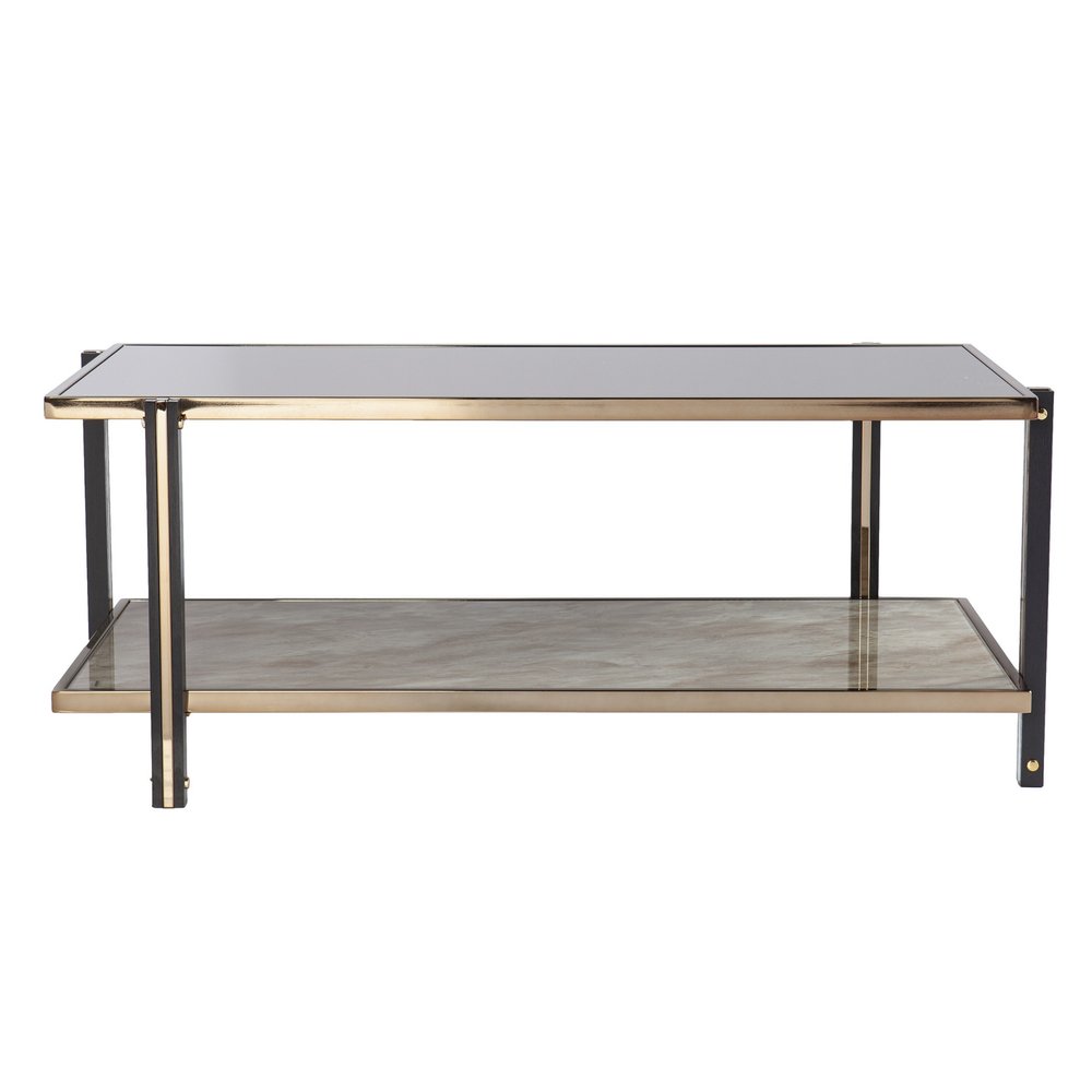 43" Champagne Mirrored And Metal Rectangular Mirrored Coffee Table HomeRoots