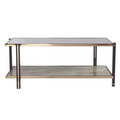 43" Champagne Mirrored And Metal Rectangular Mirrored Coffee Table HomeRoots