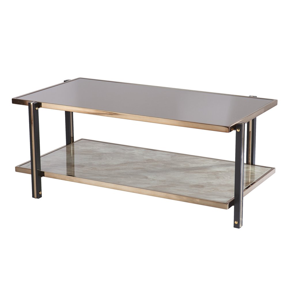 43" Champagne Mirrored And Metal Rectangular Mirrored Coffee Table HomeRoots