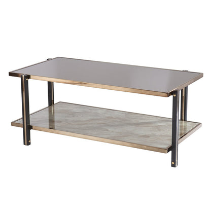 43" Champagne Mirrored And Metal Rectangular Mirrored Coffee Table HomeRoots