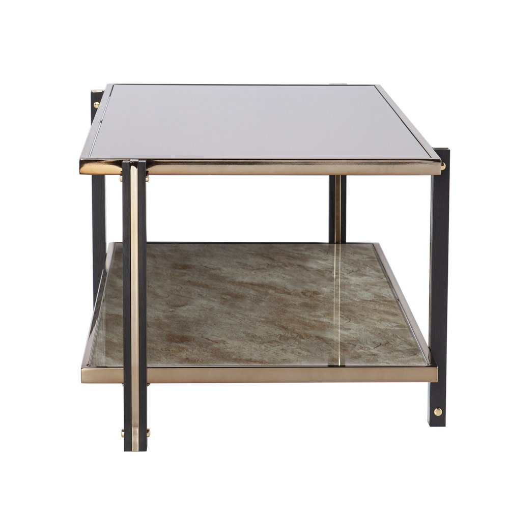 43" Champagne Mirrored And Metal Rectangular Mirrored Coffee Table HomeRoots