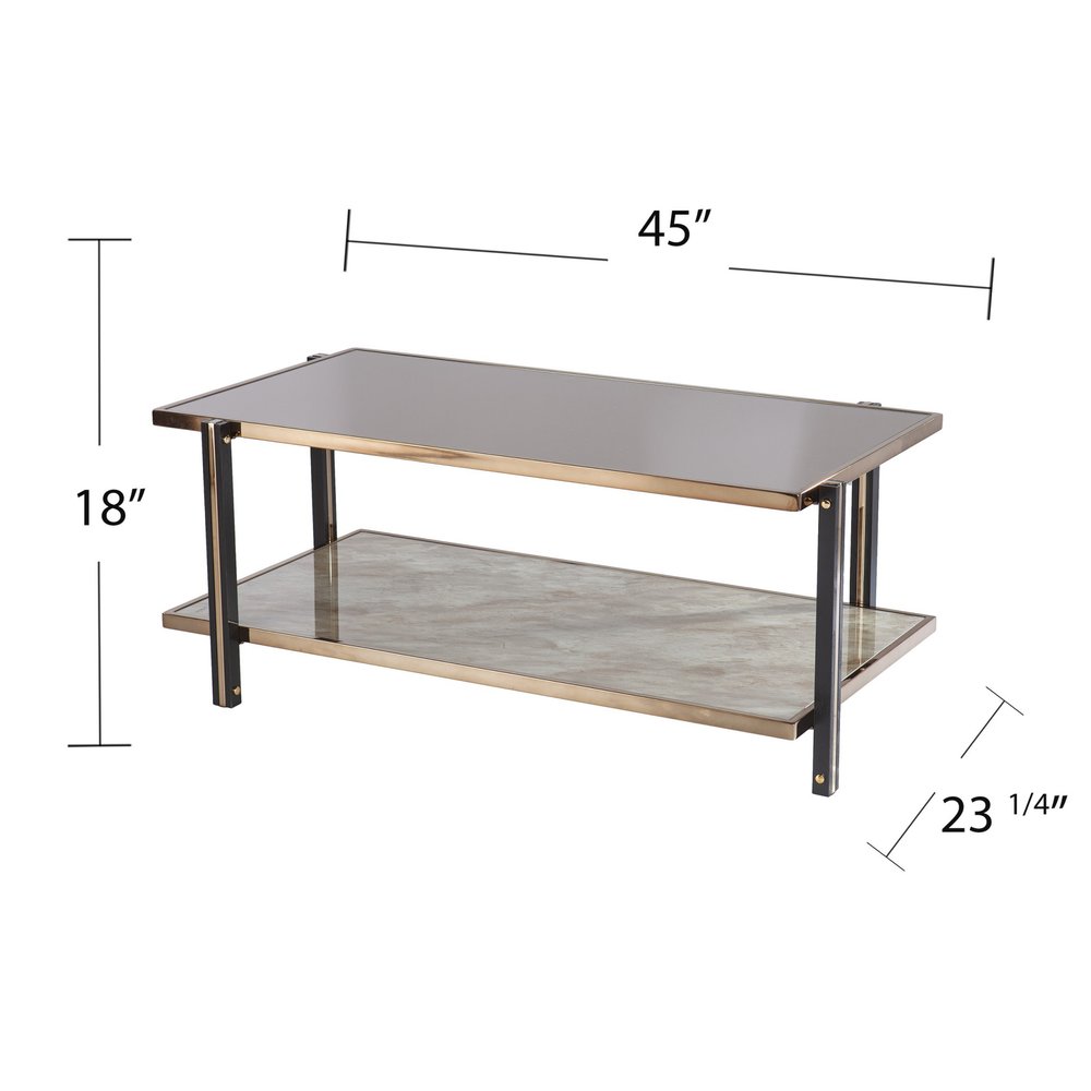 43" Champagne Mirrored And Metal Rectangular Mirrored Coffee Table HomeRoots