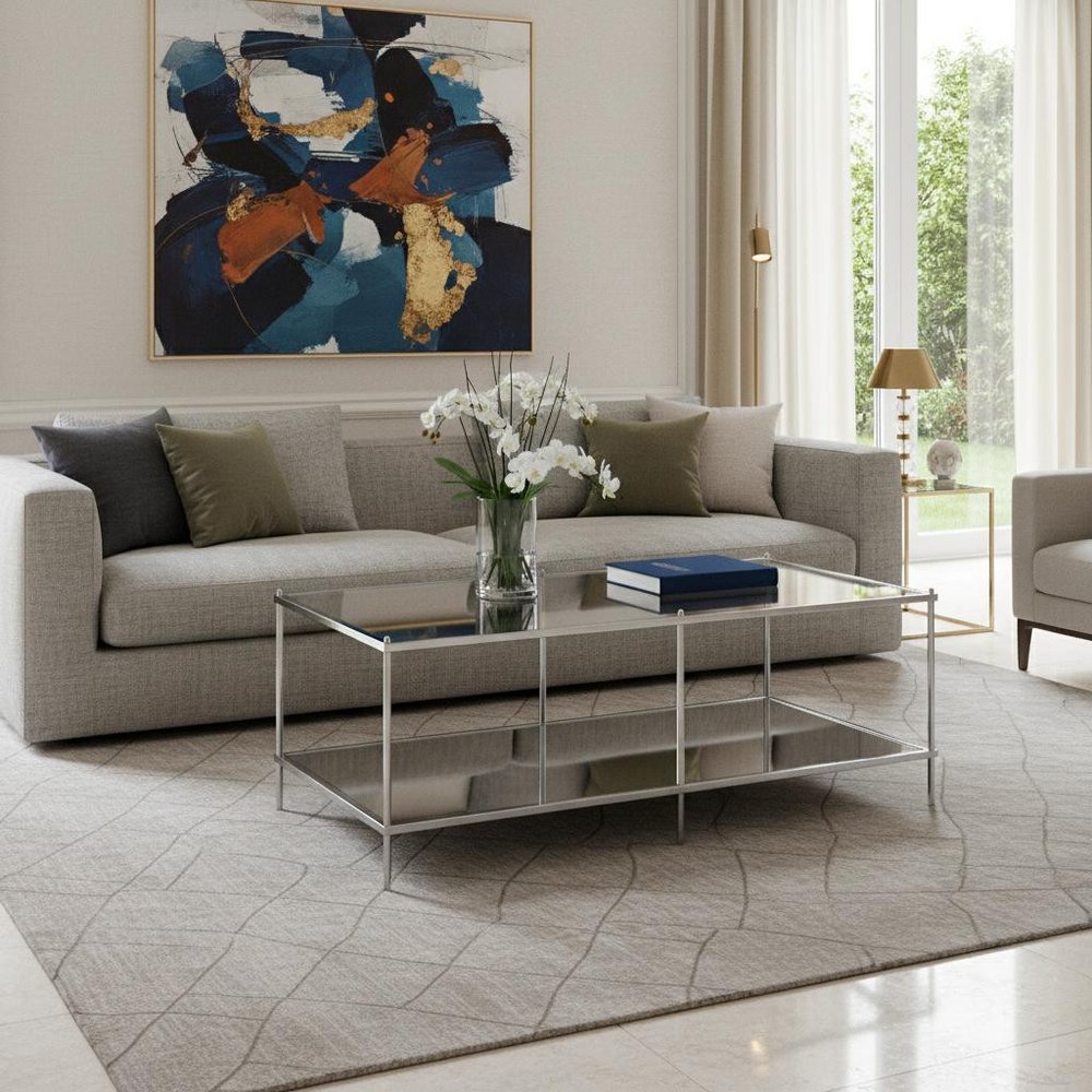 42" Chrome Glass And Metal Rectangular Mirrored Coffee Table HomeRoots