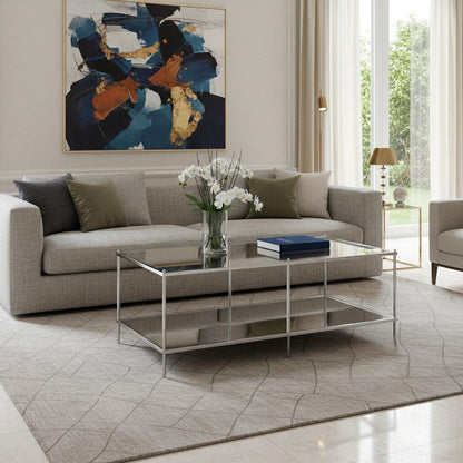 42" Chrome Glass And Metal Rectangular Mirrored Coffee Table HomeRoots