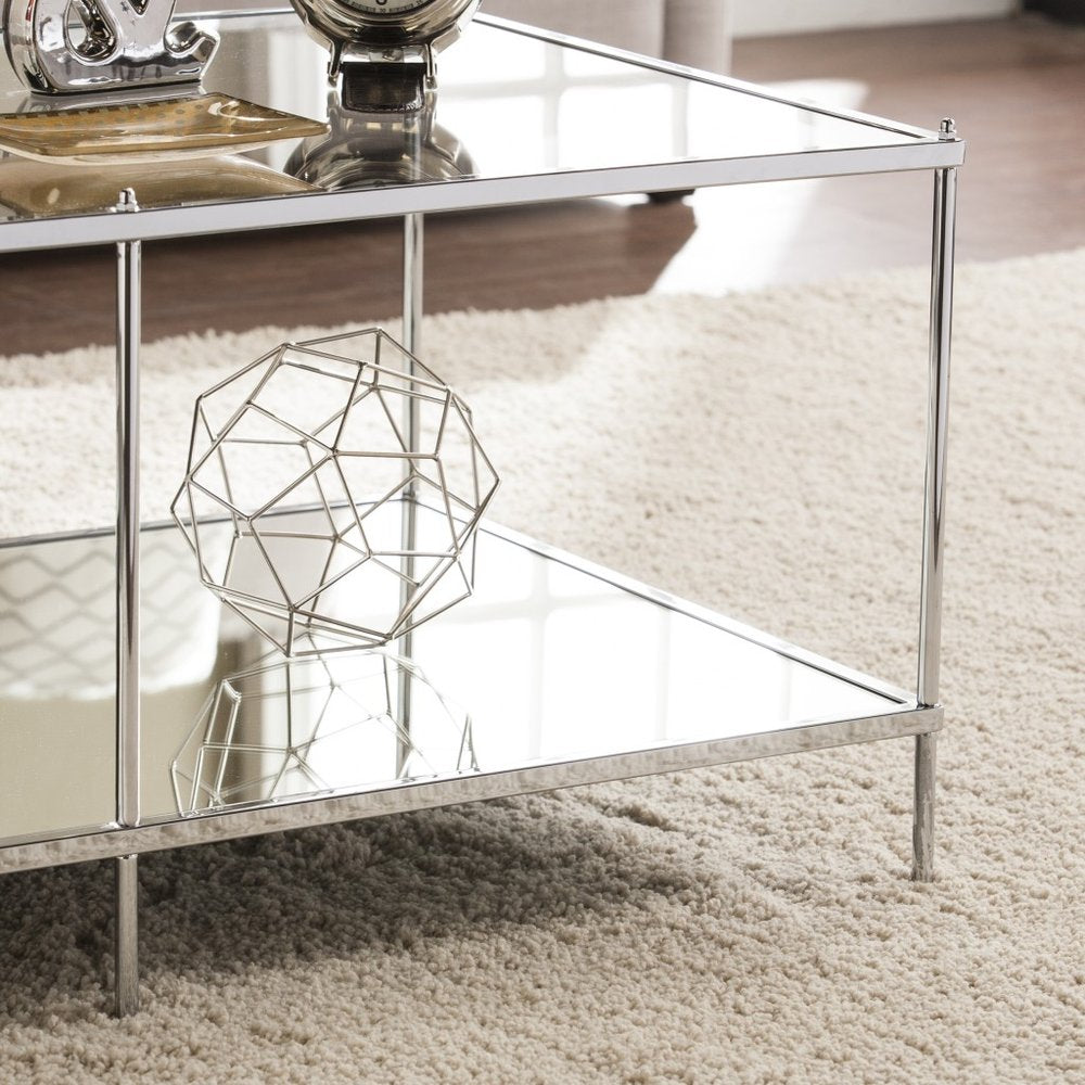 42" Chrome Glass And Metal Rectangular Mirrored Coffee Table HomeRoots