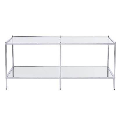 42" Chrome Glass And Metal Rectangular Mirrored Coffee Table HomeRoots