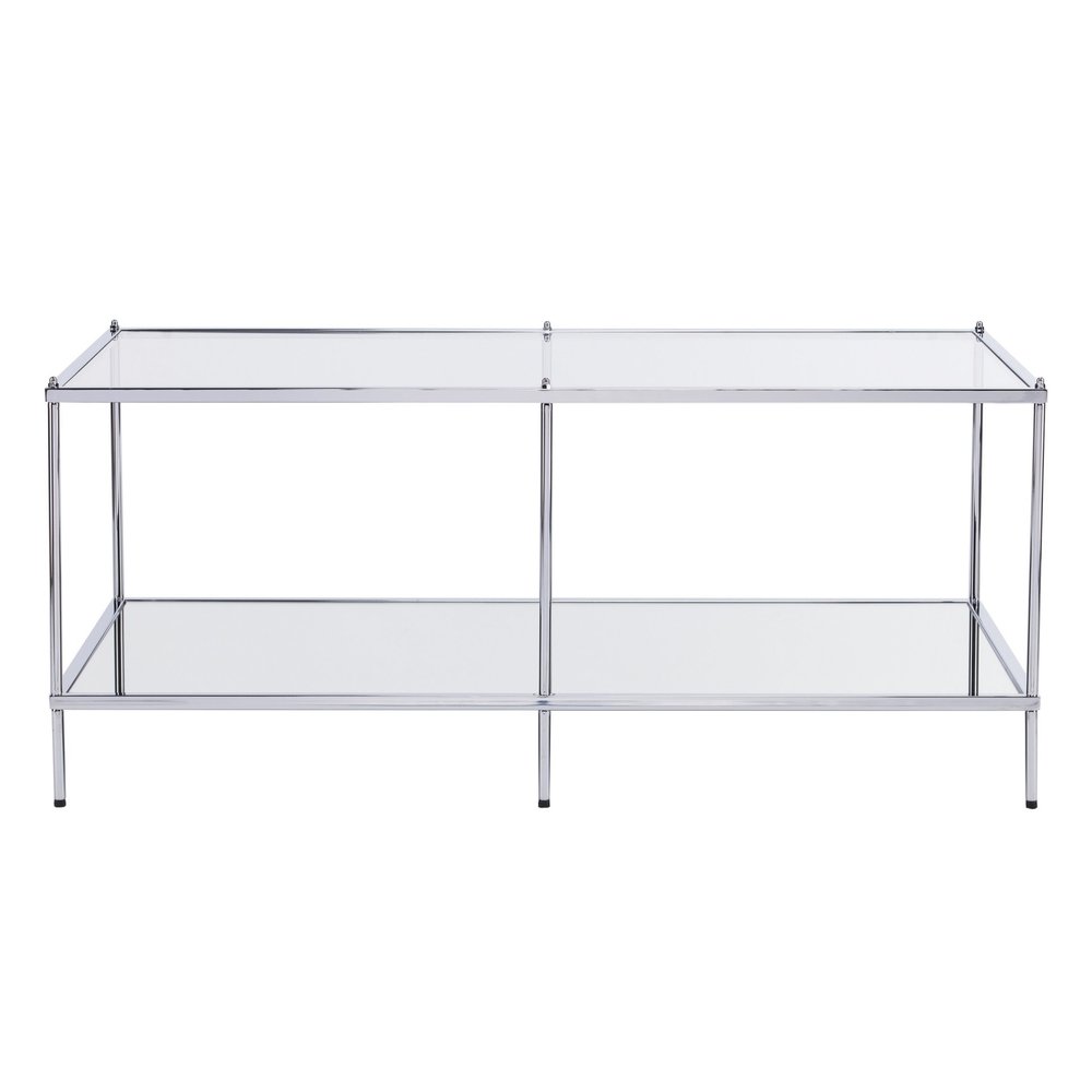 42" Chrome Glass And Metal Rectangular Mirrored Coffee Table — view 2
