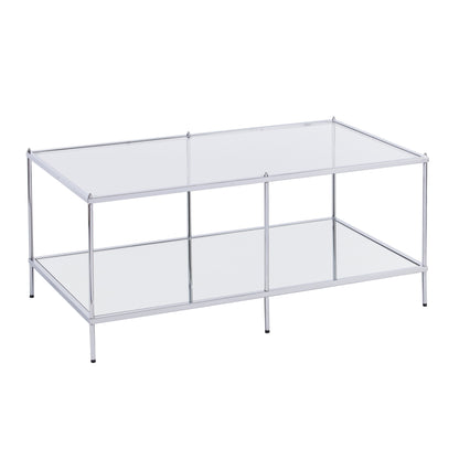 42" Chrome Glass And Metal Rectangular Mirrored Coffee Table