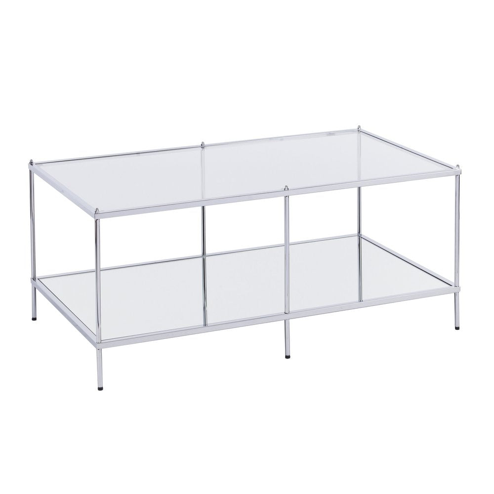 42" Chrome Glass And Metal Rectangular Mirrored Coffee Table HomeRoots