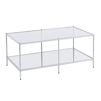 42" Chrome Glass And Metal Rectangular Mirrored Coffee Table HomeRoots