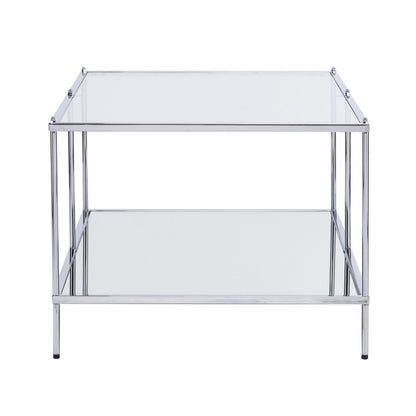 42" Chrome Glass And Metal Rectangular Mirrored Coffee Table HomeRoots