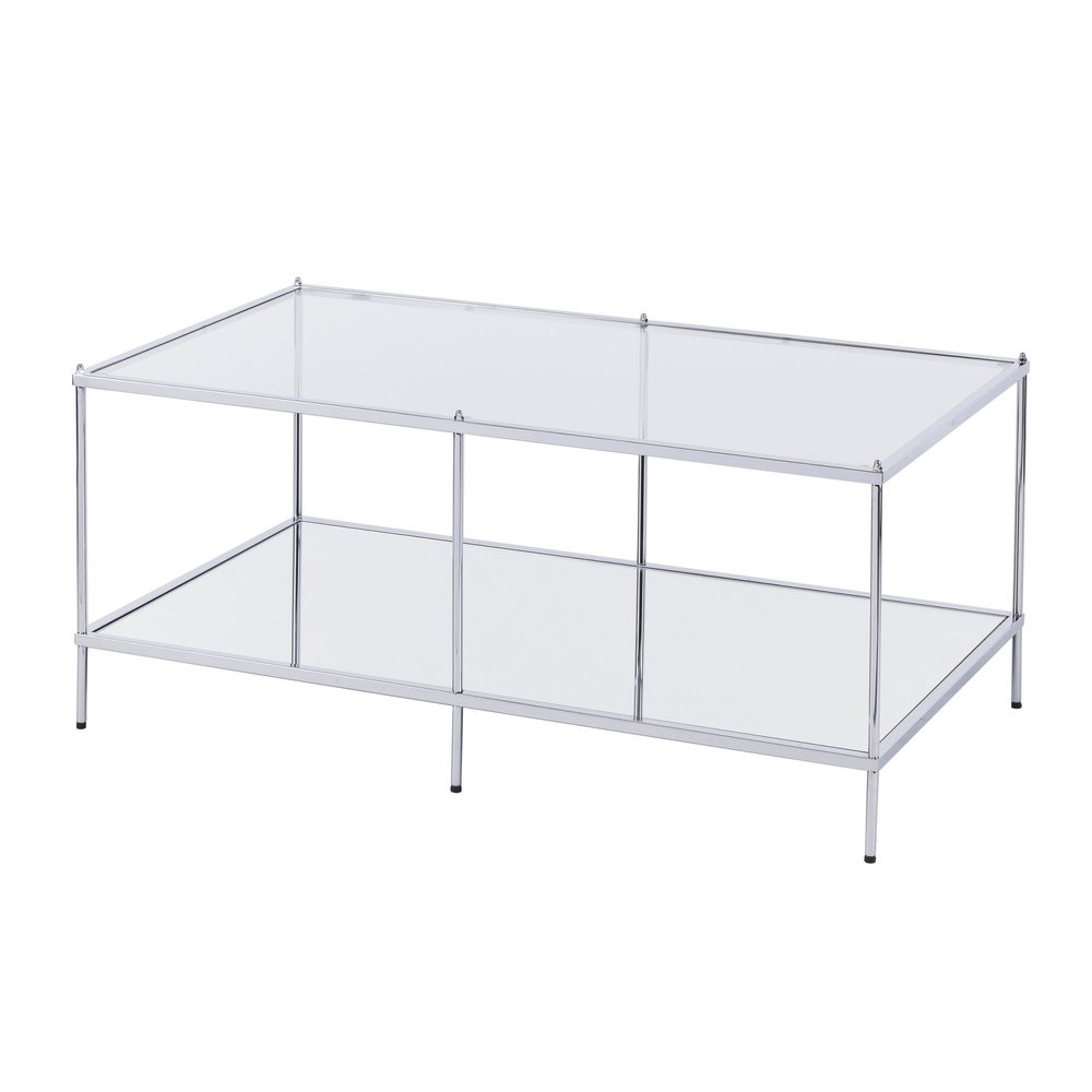 42" Chrome Glass And Metal Rectangular Mirrored Coffee Table HomeRoots