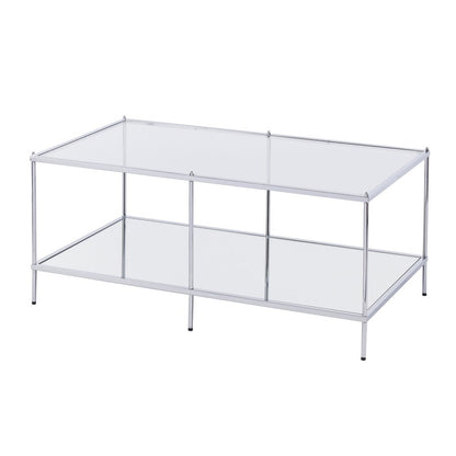42" Chrome Glass And Metal Rectangular Mirrored Coffee Table HomeRoots