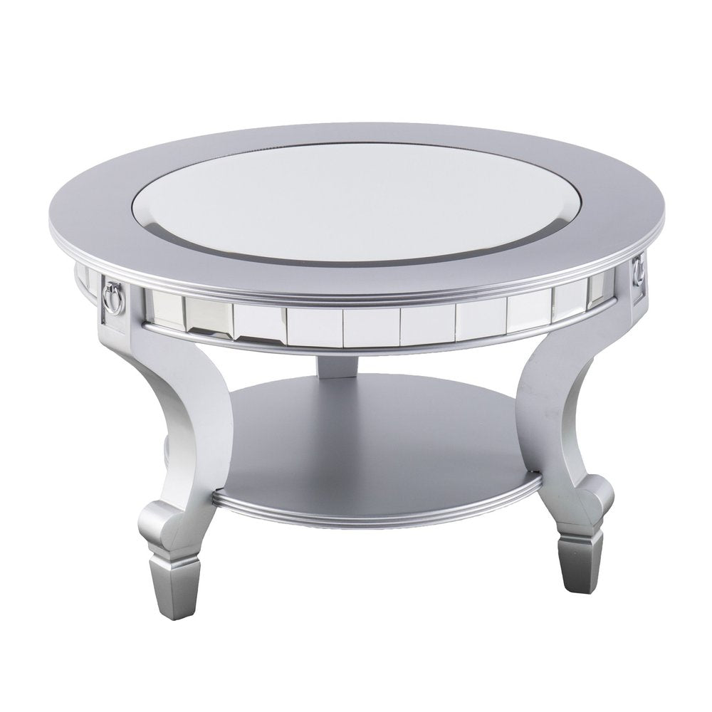 29" Silver Mirrored And Metal Round Mirrored Coffee Table HomeRoots