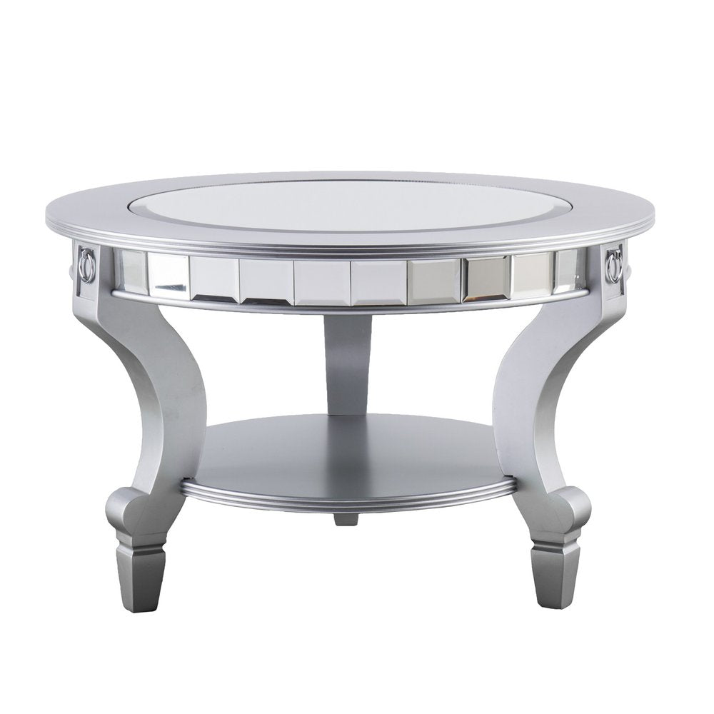 29" Silver Mirrored And Metal Round Mirrored Coffee Table — view 5
