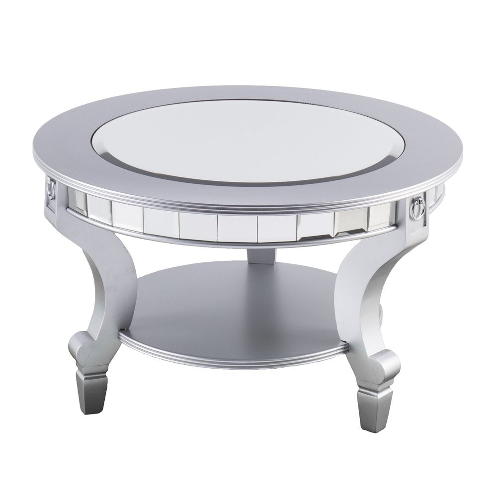 29" Silver Mirrored And Metal Round Mirrored Coffee Table — view 6