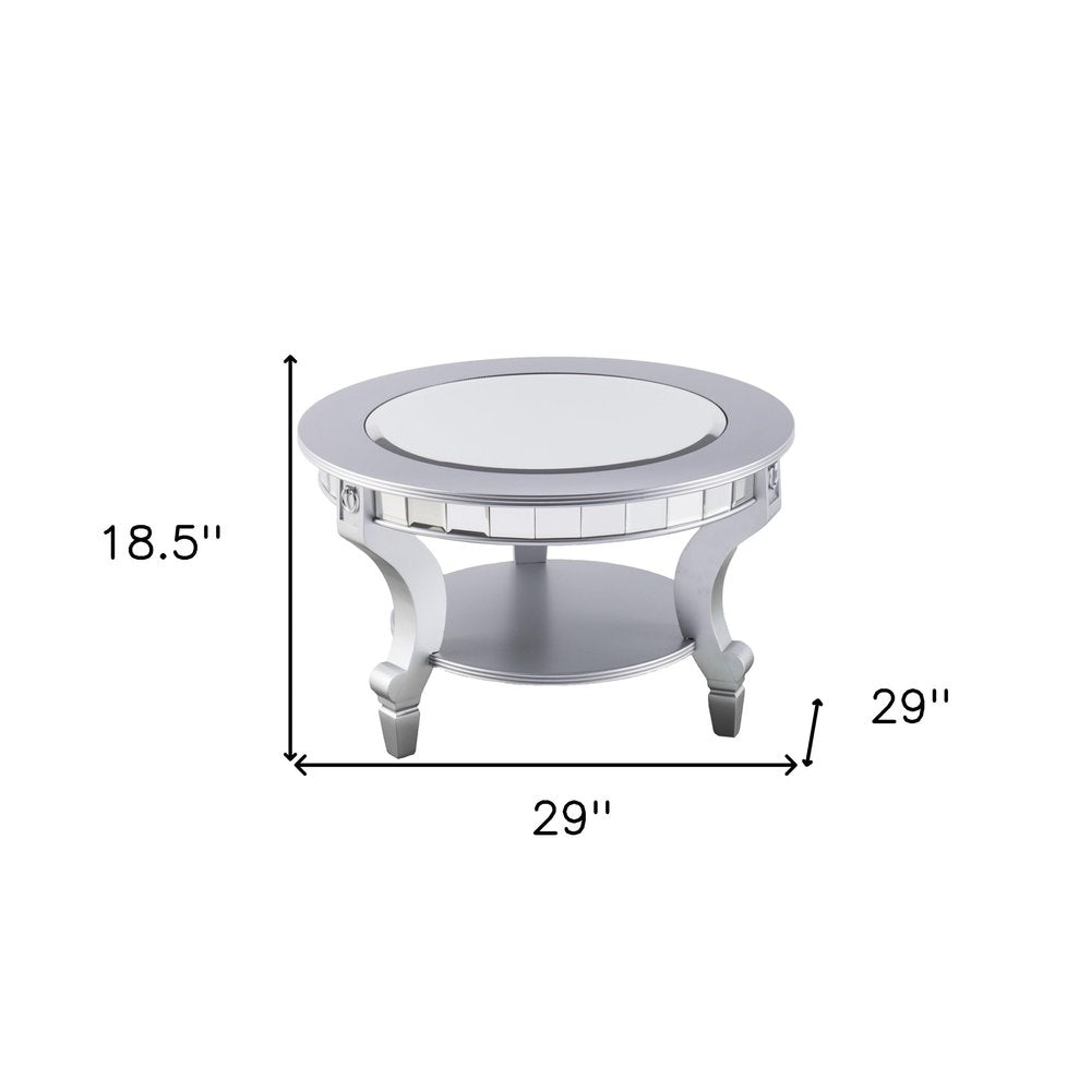 29" Silver Mirrored And Metal Round Mirrored Coffee Table HomeRoots