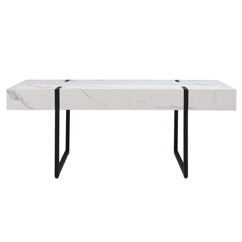 43" White And Black Faux Marble And Metal With Iron Coffee Table HomeRoots