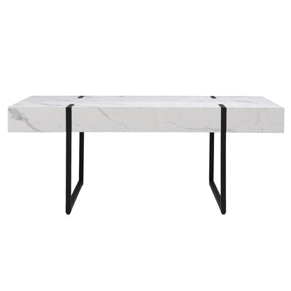 43" White And Black Faux Marble And Metal With Iron Coffee Table HomeRoots