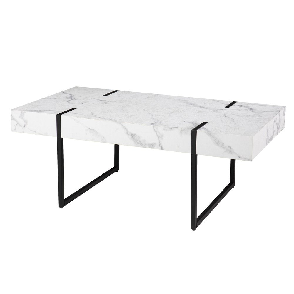 43" White And Black Faux Marble And Metal With Iron Coffee Table HomeRoots