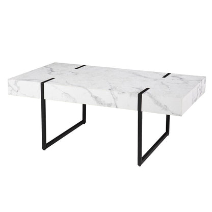 43" White And Black Faux Marble And Metal With Iron Coffee Table HomeRoots