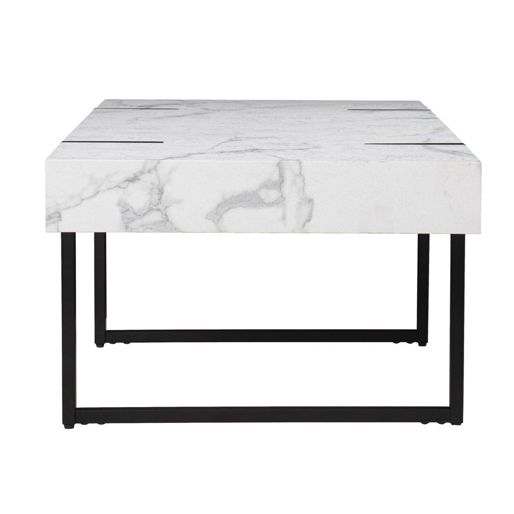 43" White And Black Faux Marble And Metal With Iron Coffee Table HomeRoots