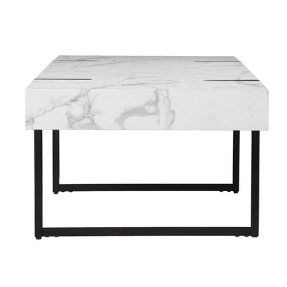 43" White And Black Faux Marble And Metal With Iron Coffee Table HomeRoots