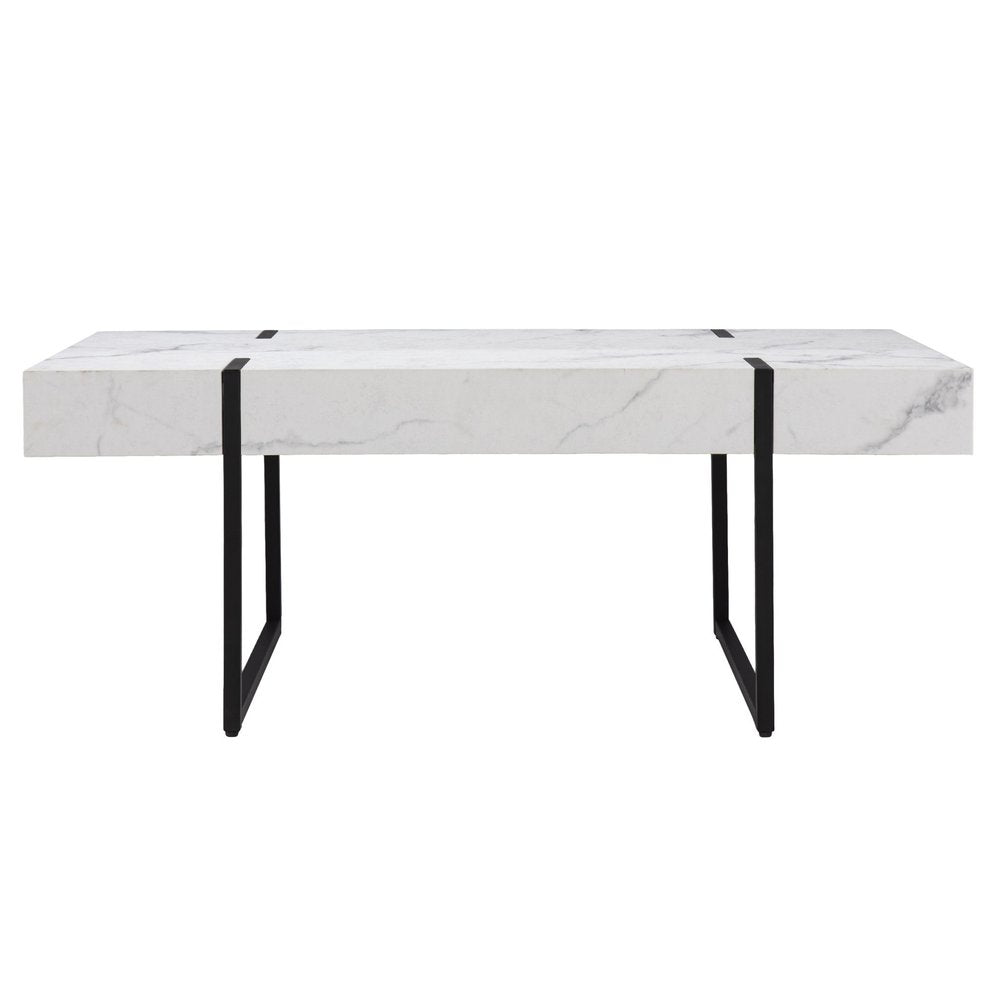 43" White And Black Faux Marble And Metal With Iron Coffee Table HomeRoots