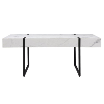 43" White And Black Faux Marble And Metal With Iron Coffee Table HomeRoots