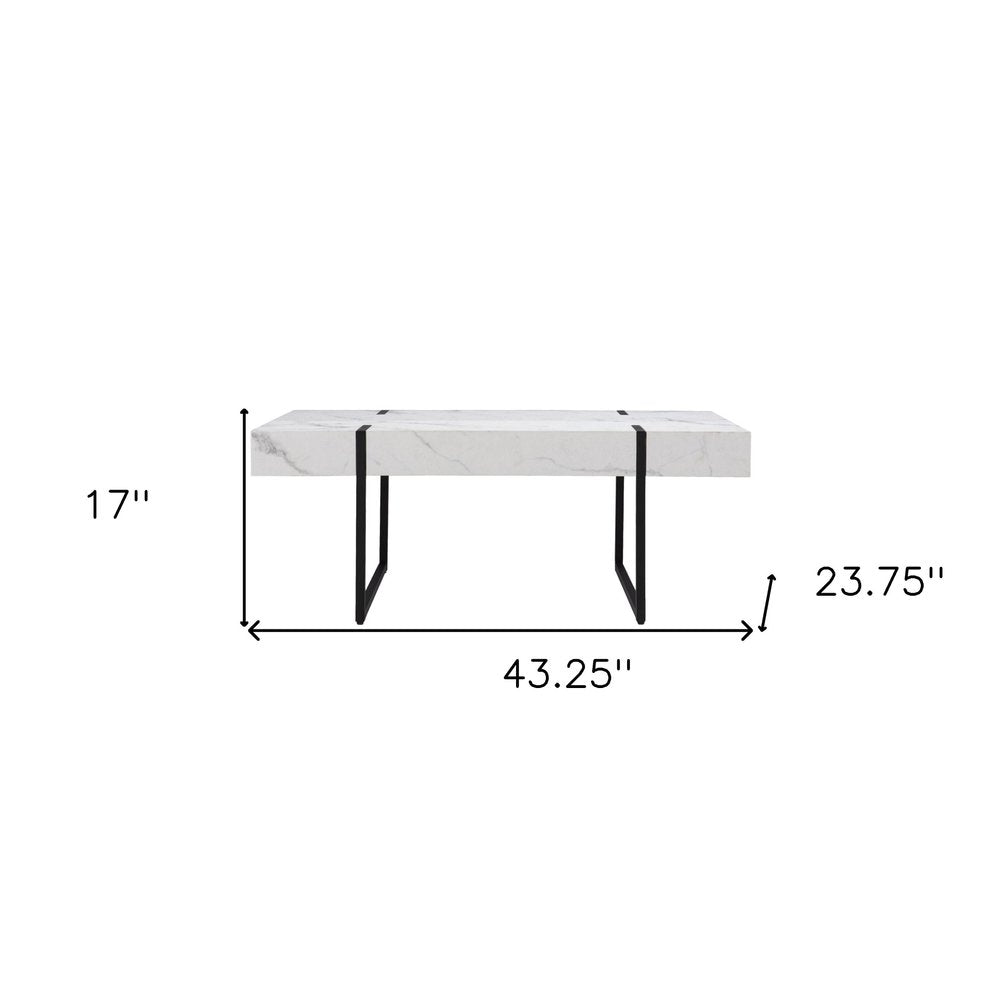 43" White And Black Faux Marble And Metal With Iron Coffee Table HomeRoots