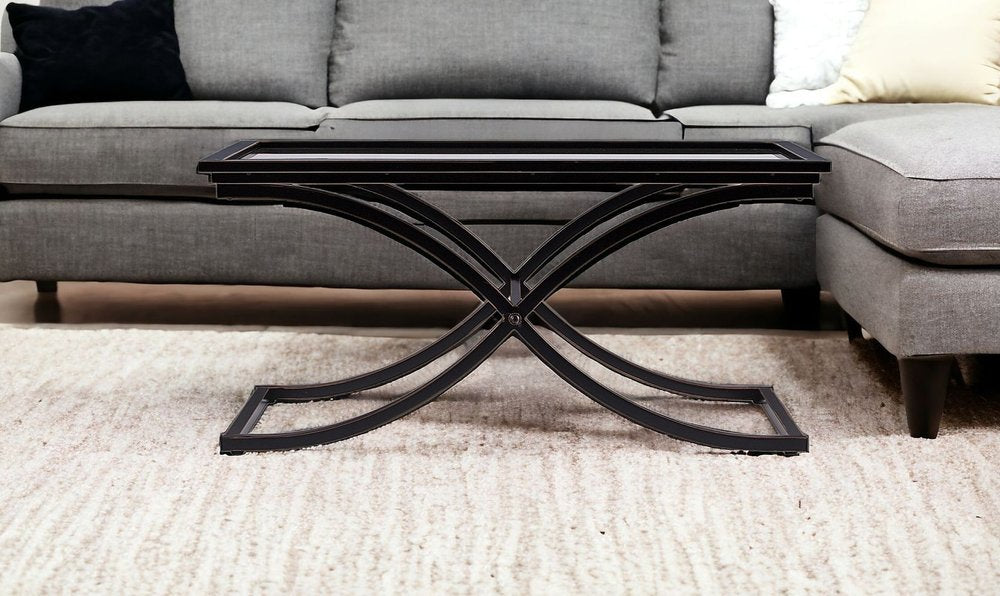 42" Black Glass And Metal Rectangular Coffee Table HomeRoots