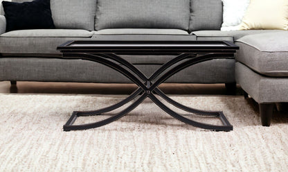 42" Black Glass And Metal Rectangular Coffee Table